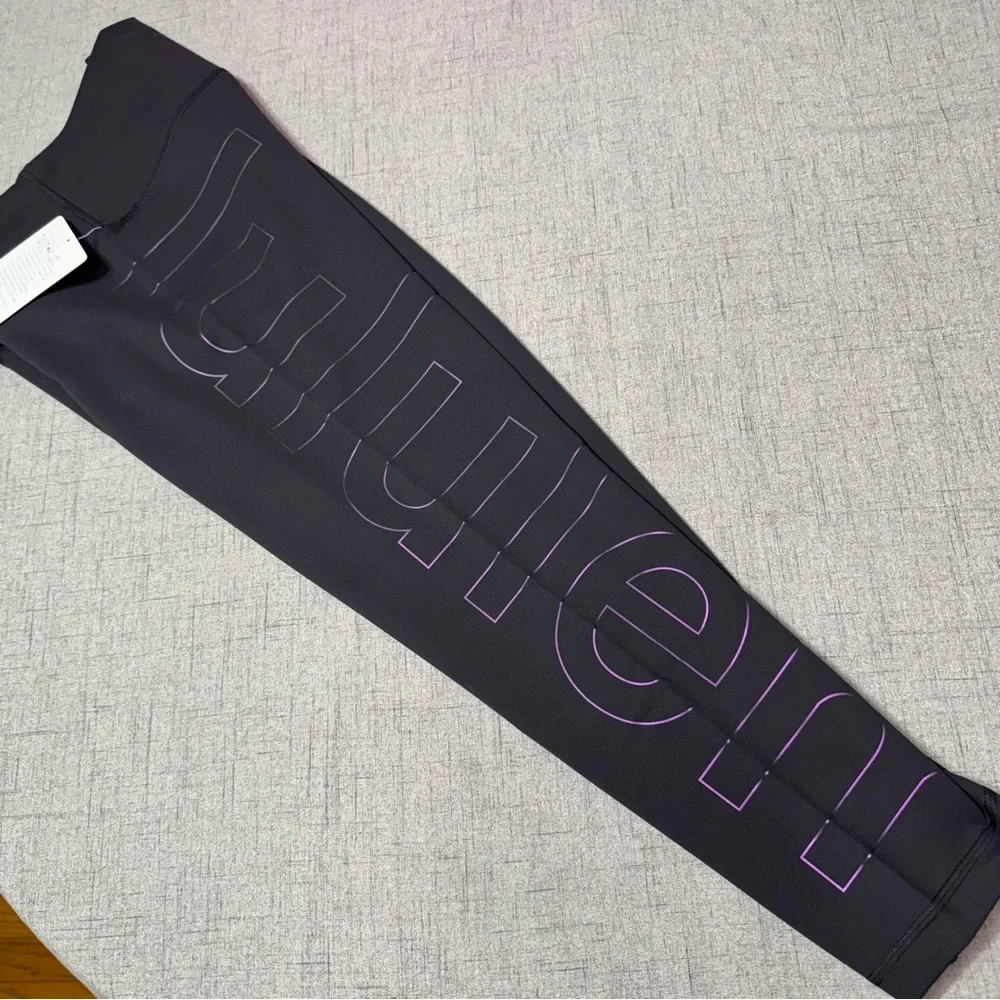 Lululemon Wunder Train High Rise Tight Athletic Legging Black Graphic Logo NWT